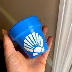 Handpainted Mini 2" Blue Shell Terracotta Clay Plant Pot Cottagecore Plant Decor